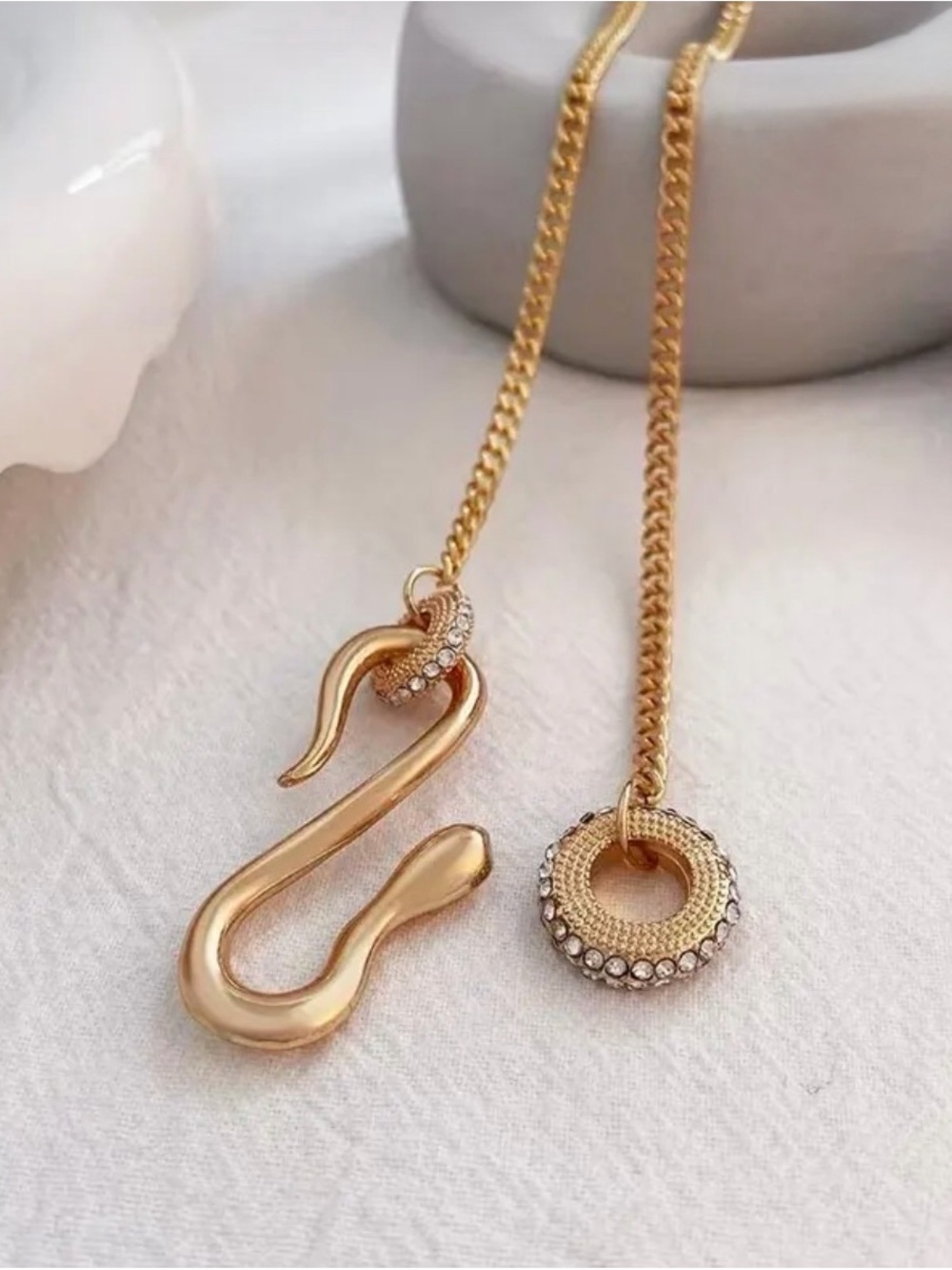 Gold Snake Pendant Necklace with Crystal Accents - Picture 6 of 6